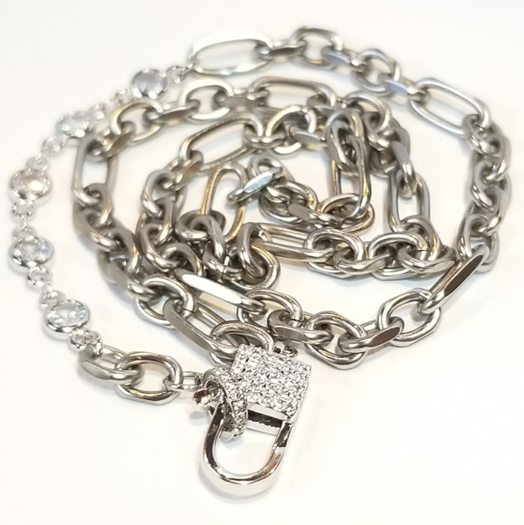 Trendy Lock Clasp Diamond Pave CZ Chain Necklace - Picture 10 of 12